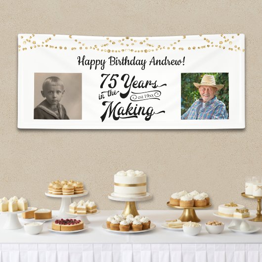 75. Geburtstag String Lights Retro 2 Foto Banner