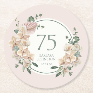 75. Geburtstag Tropical Floral Runder Pappuntersetzer