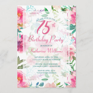 75. Geburtstag Tropisches Pink-Pink-Peony-Party Einladung