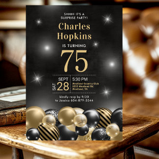 75. Geburtstag Überraschung Party Black Gold Ballo Einladung