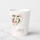 75. Geburtstag Wasserfarbe Rosa Party Pappbecher (Vorderseite)