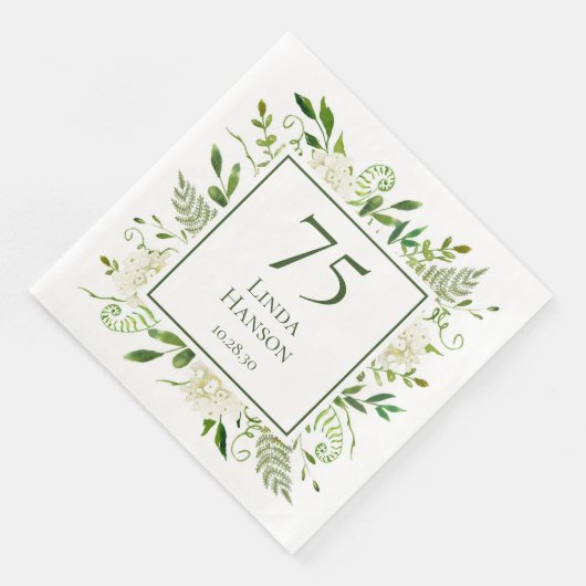 75. Geburtstag Weißer Hydrangeas Serviette (Ecke)