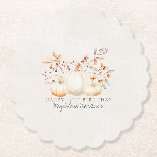 75. Geburtstag White Pumpkin Herbstlaubs Custom Untersetzer (Vorderseite)