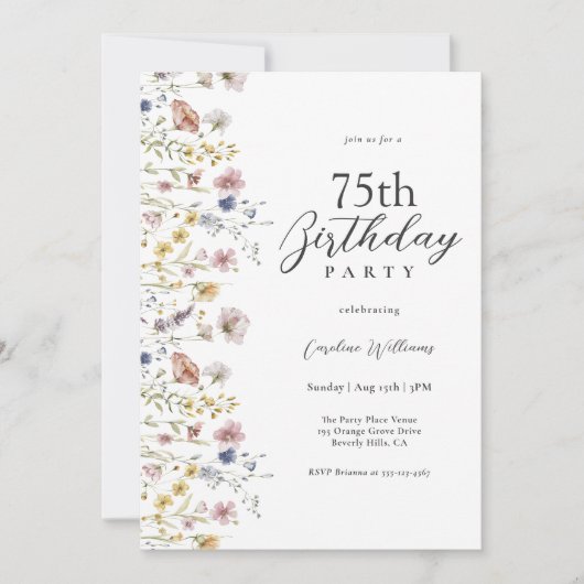 75. Geburtstag Wildblumen Einladung (Vorderseite)