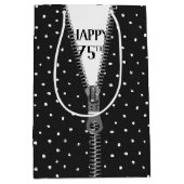 75. Geburtstag Zipper auf Polka Dots Mittlere Geschenktüte (Vorderseite)