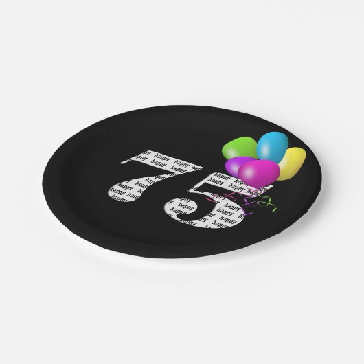 75. Geburtstagsballon Pappteller (Schrägansicht)