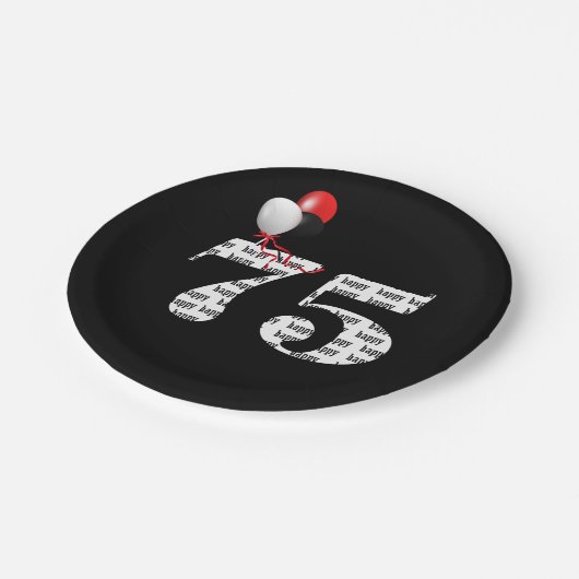 75. Geburtstagsballons Pappteller (Schrägansicht)