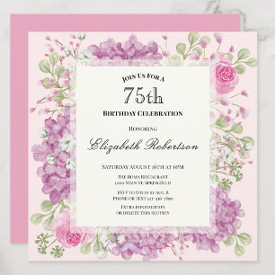75. Geburtstagseinladung Elegante rosa Blumen Einladung