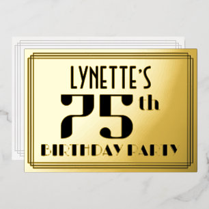 75. Geburtstagsfeier: Art Deco-Look „75“ und Name Folieneinladung