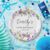 75. Geburtstagsfeier Benutzerdefinierte lila Rose  Pappteller (Party)