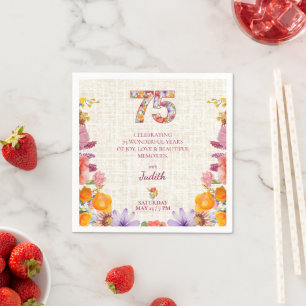 75. Geburtstagsfeier - Elegante Florale Nummer 75 Serviette