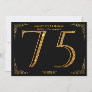 75. Geburtstagsfeier, Gatsby-Styl, schwarzer Glitz Einladung