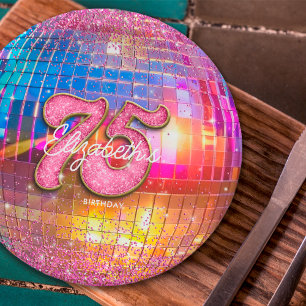 75. Geburtstagsfeier Gold Pink Glitter Disco Kugel Pappteller