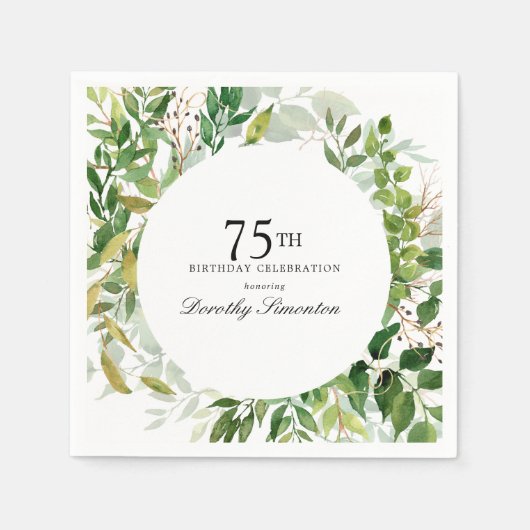 75. Geburtstagsfeier Modernes Grün Botanisch Serviette (Vorderseite)