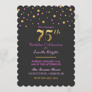 75. Geburtstagsjubiläum Gold Rosa Konfetti Punkte Einladung
