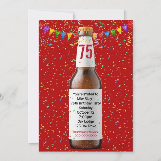 75. Geburtstagsparty Bierflasche Einladung (Vorderseite)