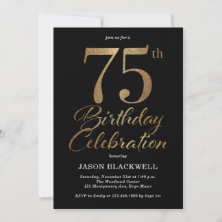 75. Geburtstagsparty Black & Gold Einladung