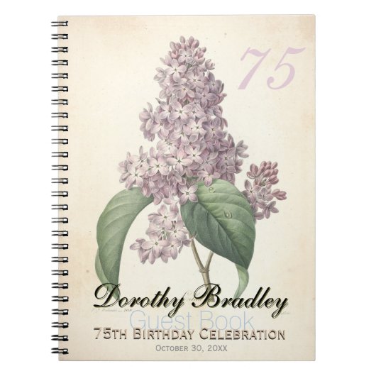 75. Geburtstagsparty Botanical Lilac Gästebuch Notizblock (Vorderseite)