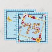 75. Geburtstagsparty Einladung Blume, Schmetterlin (Vorne/Hinten)