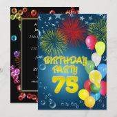 75. Geburtstagsparty Einladung mit Ballons (Vorne/Hinten)