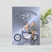75. Geburtstagsparty Einladung mit Motorrad (Stehend Vorderseite)