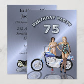 75. Geburtstagsparty Einladung mit Motorrad (Vorne/Hinten)