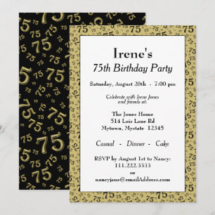 75. Geburtstagsparty Gold und Black Number Pattern Einladung