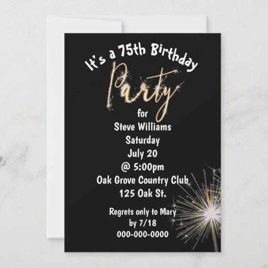 75. Geburtstagsparty Sparkler Einladung (Rückseite)