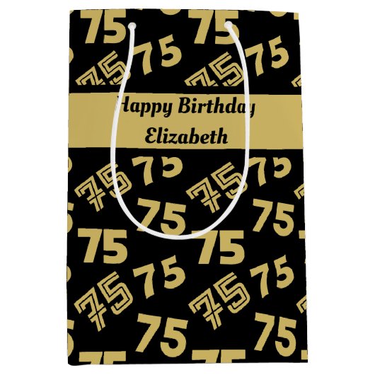 75. Glücklicher Geburtsname Personalisiert Mittlere Geschenktüte (Vorderseite)
