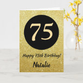 75. Happy Birthday Black and Gold Glitzer Card Karte (Gelbe Blume)