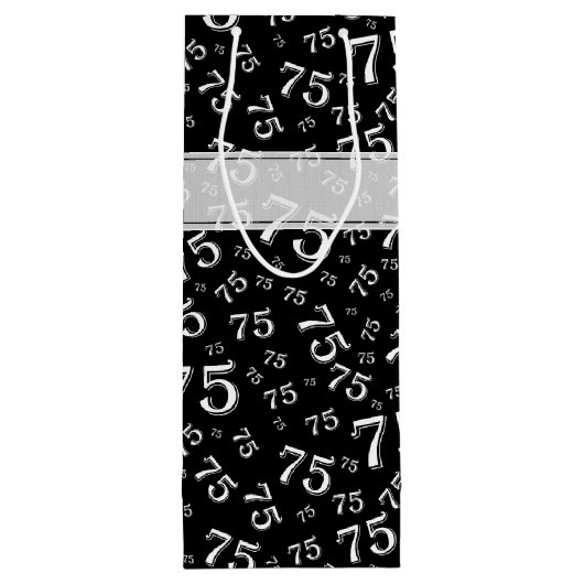 75. Happy Birthday Black/White Number Pattern Geschenktüte Für Weinflaschen (Rückseite)