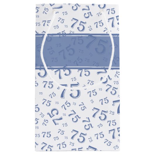 75. Happy Birthday Blue/White Number Pattern Kleine Geschenktüte (Rückseite)
