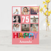 75. Happy Birthday Foto Collage Moderne rosa Karte (Gelbe Blume)