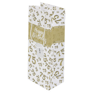 75. Happy Birthday Gold/White Number Pattern Geschenktüte Für Weinflaschen
