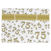 75. Happy Birthday Gold/White Number Pattern Große Geschenktüte (Rückseite)