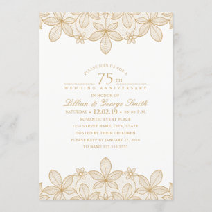 75. Hochzeitsjubiläum Elegante goldene Spitze Einladung