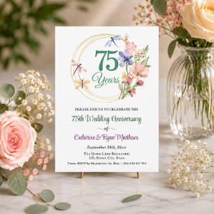 75. Hochzeitsjubiläum Goldrahmen Blumen Einladung