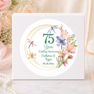 75. Hochzeitsjubiläum Goldrahmen Blumen Runder Aufkleber