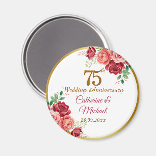 75. Hochzeitsjubiläum Goldrahmen Floral Magnet