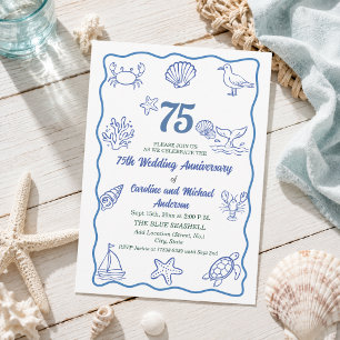 75. Hochzeitstag Chic handgezeichnete Meereswelt Einladung