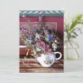 75. Hochzeitstag Einladung zum Vintagen Teapot (Stehend Vorderseite)