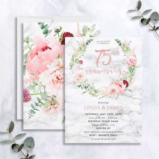 75. Hochzeitstag Elegante Rose Gold Flora Einladung