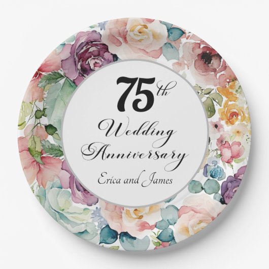 75. Hochzeitstag Elegantes Drehbuch Pappteller (Vorderseite)