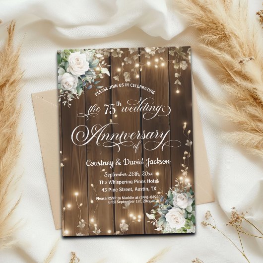 75. Hochzeitstag Rustikale Streichellichter Einladung