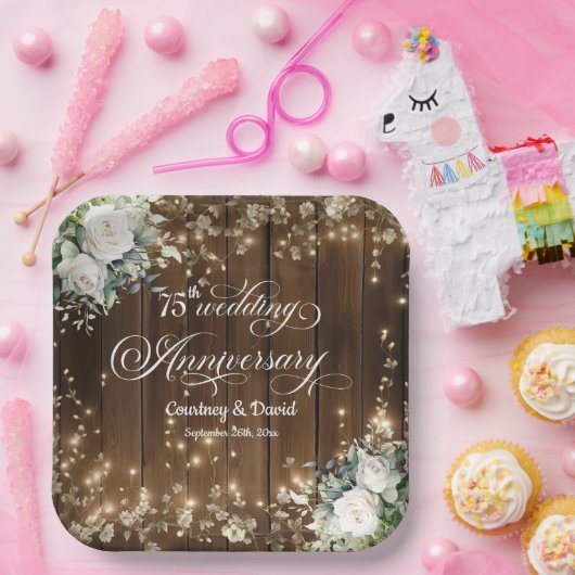 75. Hochzeitstag Rustikale Streichellichter Pappteller (Party)