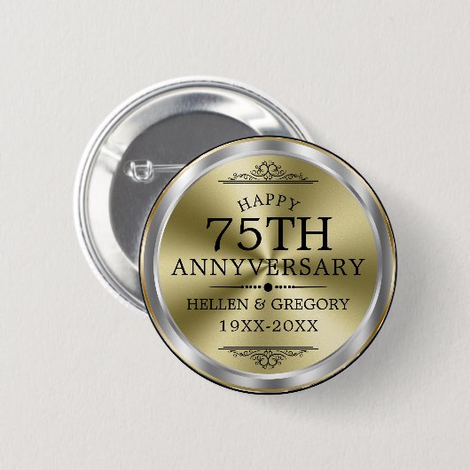 75. Hochzeitstag Shiny Silver & Gold Button (Vorne & Hinten)