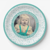 75 Ihr Foto Random Number Pattern Aquamarin/weiß Pappteller (Vorderseite)