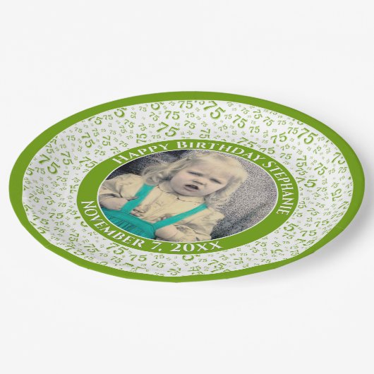 75 Ihr Foto Random Number Pattern Grün/Weiß Pappteller (Schrägansicht)
