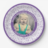 75 Ihr Foto Random Number Pattern Lila/weiß Pappteller (Vorderseite)