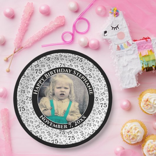 75 Ihr Foto Random Number Pattern Schwarz/Weiß Pappteller (Party)